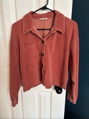 Madewell Rust Corduroy-Trim Sweater Top